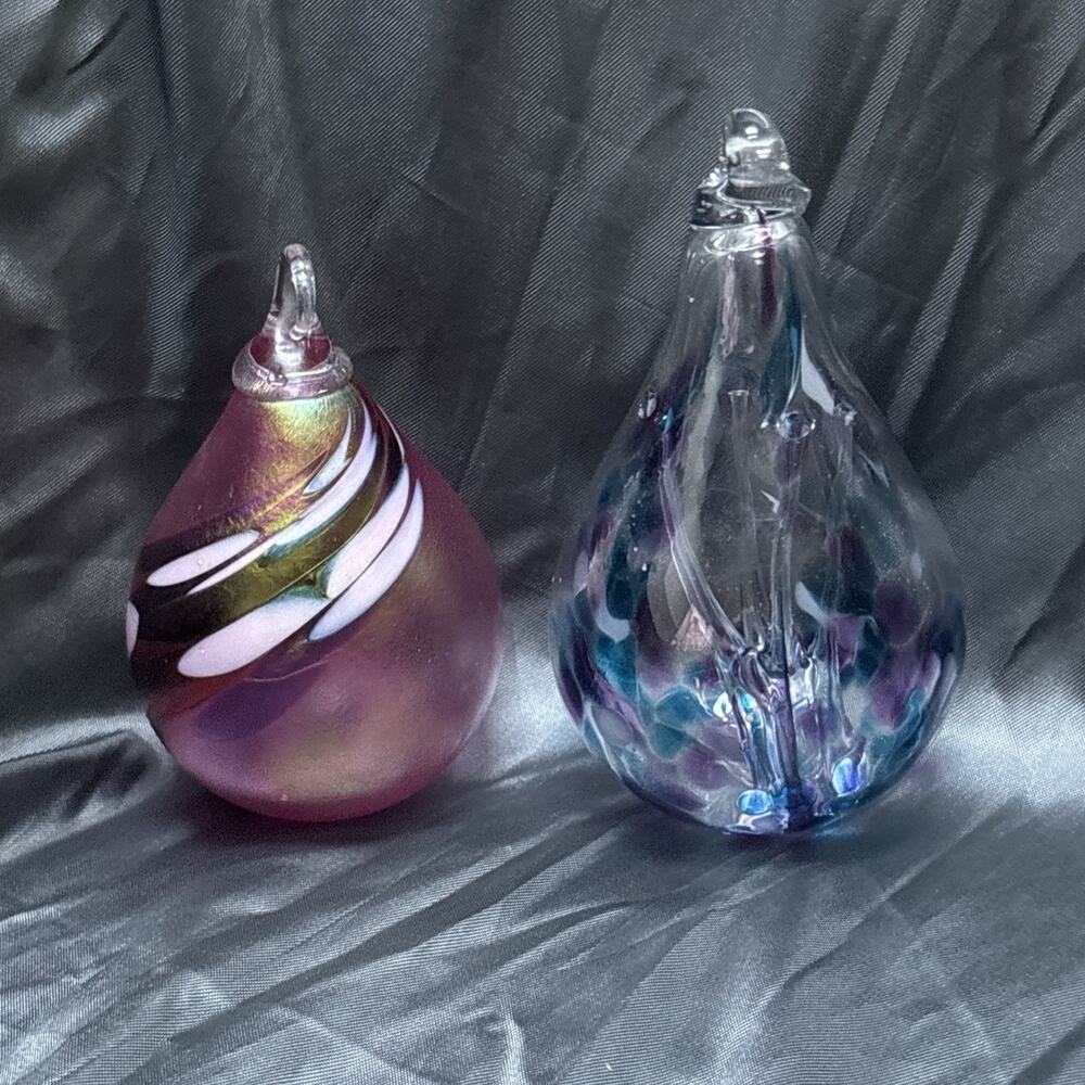 2 Witch Balls Hand Blown Glass Art Sun Catcher Ornament Hanging Decor Drop Shape